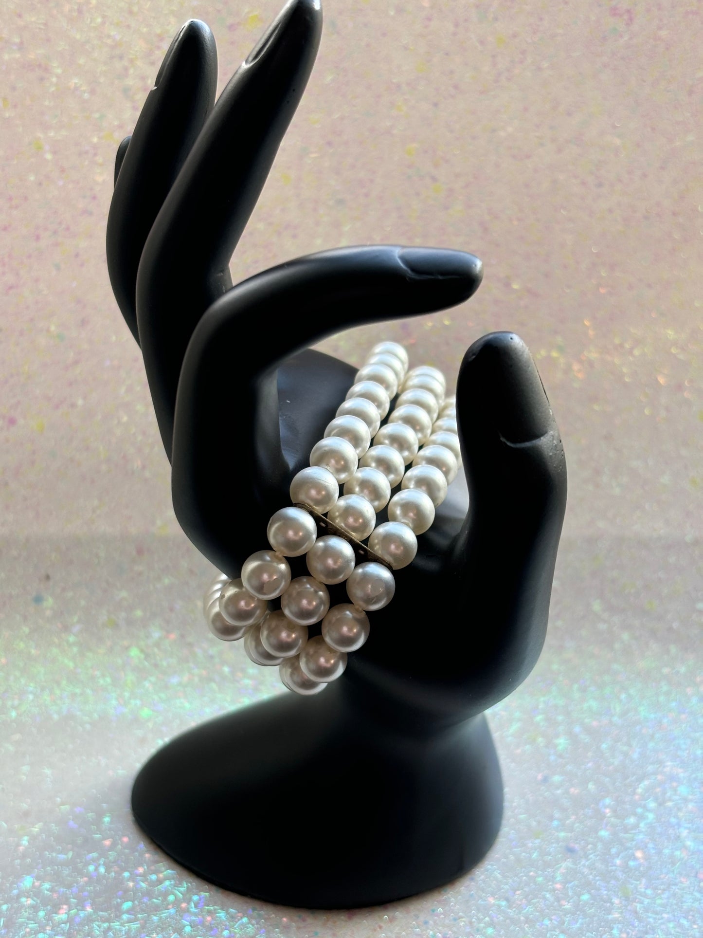 #0066 Three Strand Faux Pearl Bracelet.