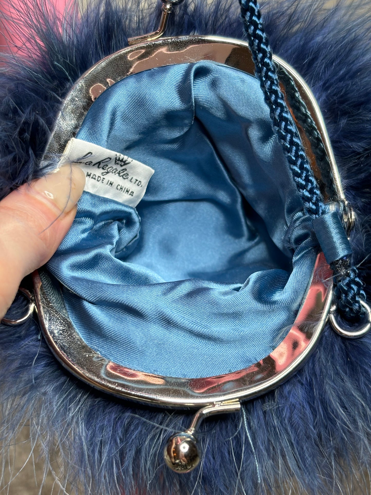 La Regale Ltd. Blue Feather and Silver Toned Hardware Small Purse/Evening Bag