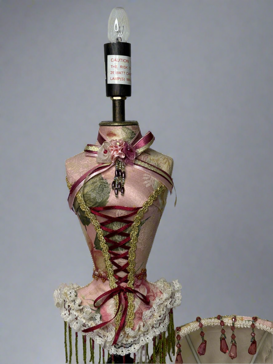 Ladies Figure Form with Beads Pink Vintage Lamp