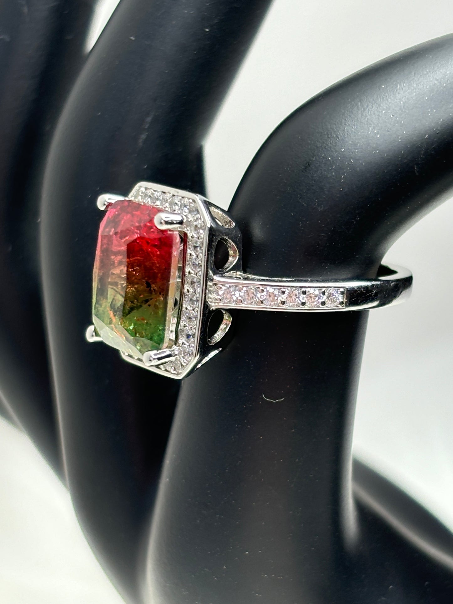 Elegant 6.20 ct Watermelon Quartz Designer Ring Sz 7