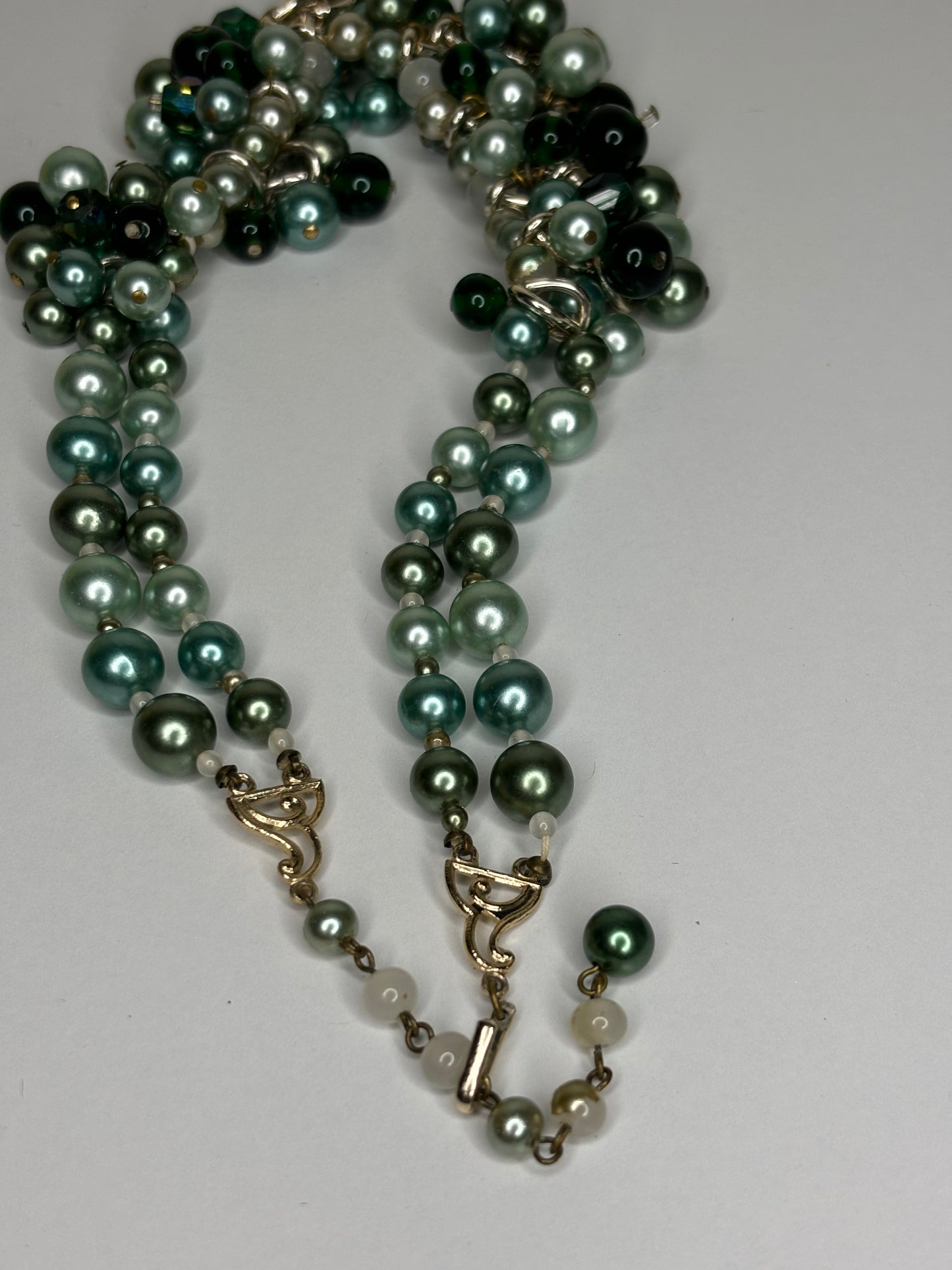 Vintage “Japan” Stamped Green Faux Pearl Chunky Necklace