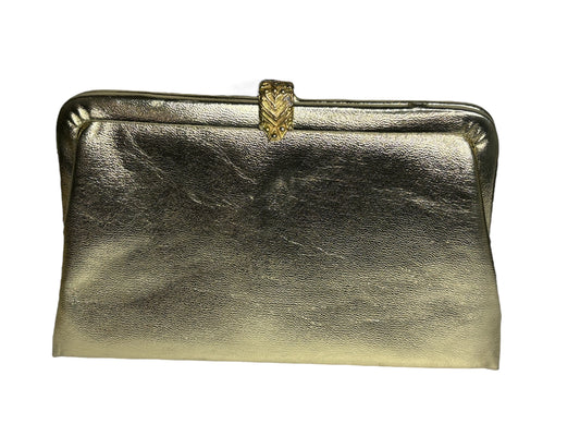 Vintage 1960s Gold Evening Clutch with Ornate Clasp