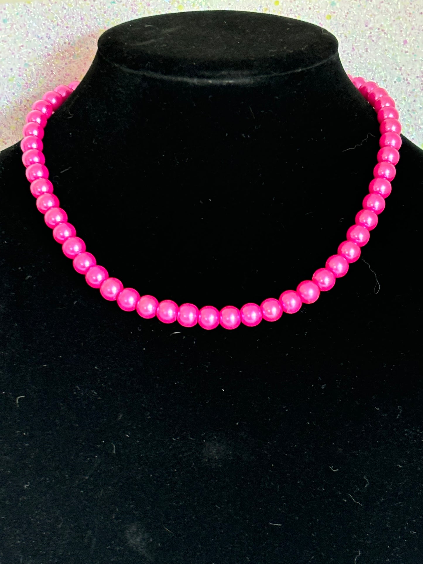 #0005  Hot Pink Faux Pearl Necklace