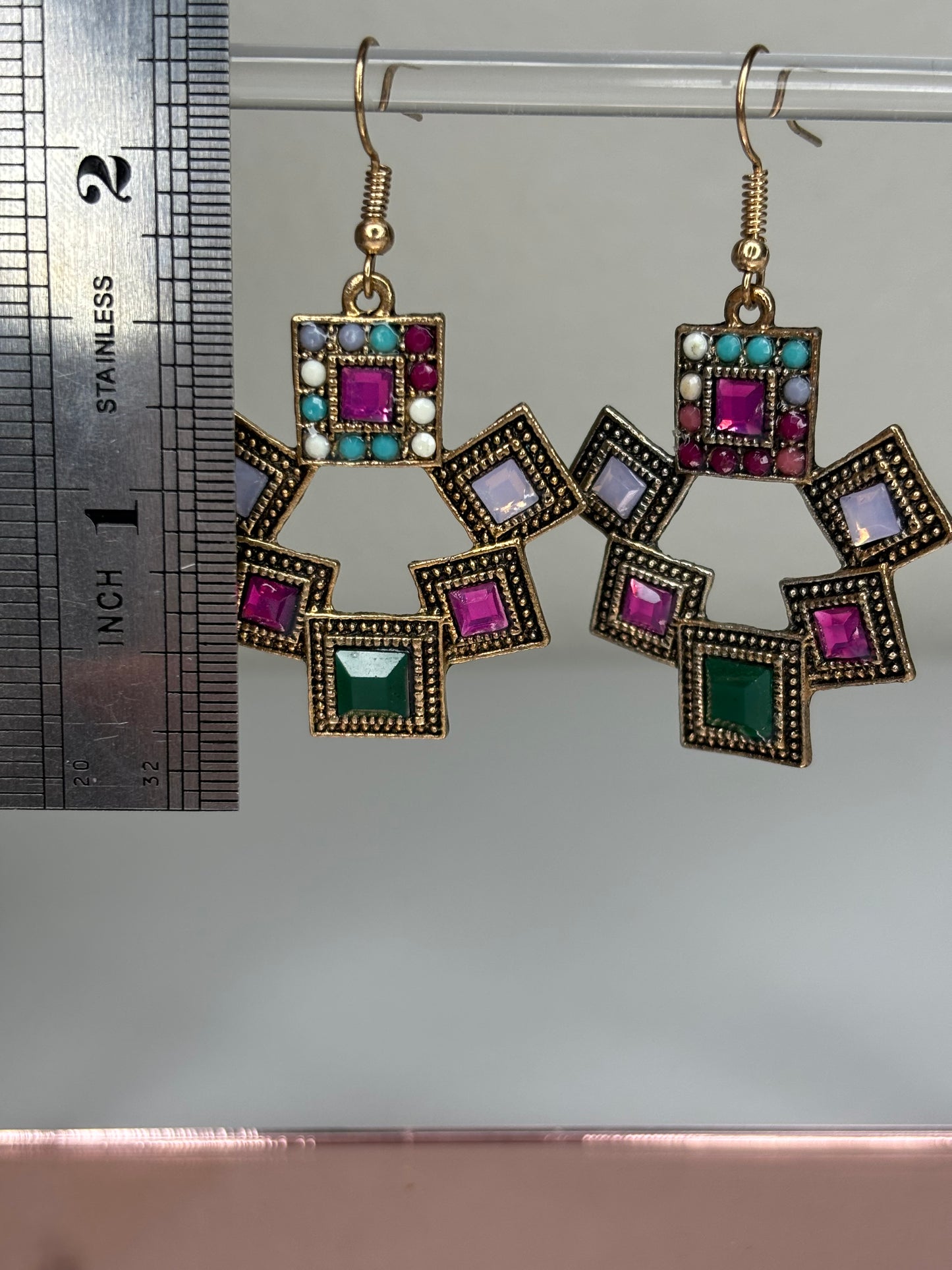 Gold Tone Colorful Drop Earrings