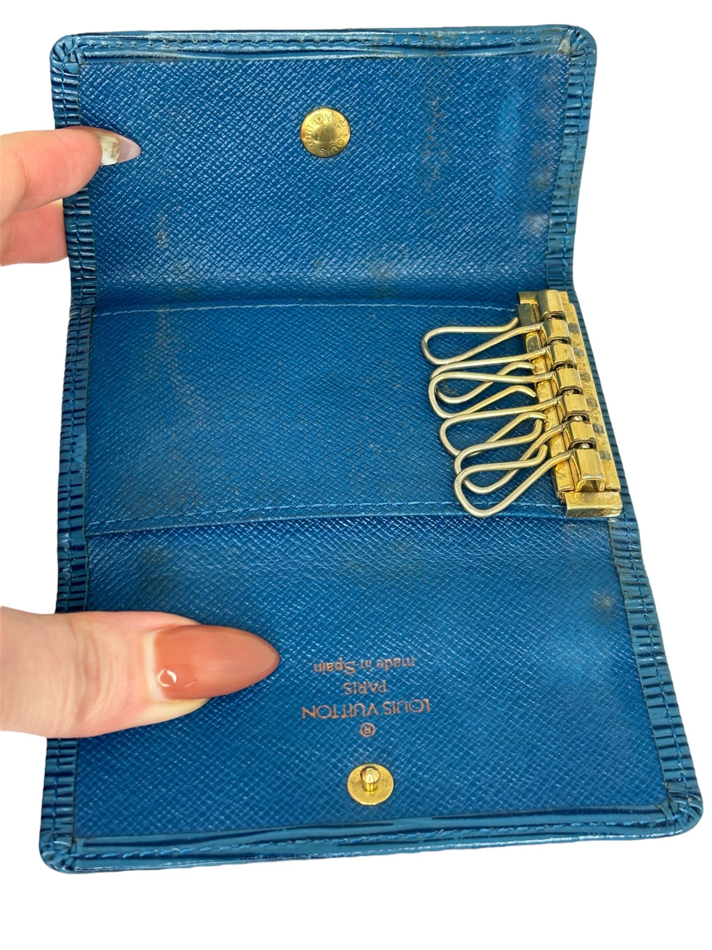 Authentic Louis Vuitton Blue Epi Leather Key Holder -