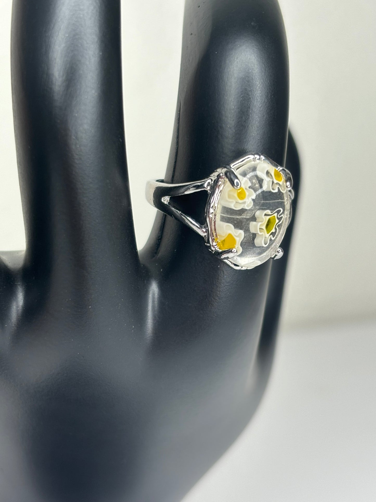 B035 Yellow and Clear Fashion Ring Sz 7.25