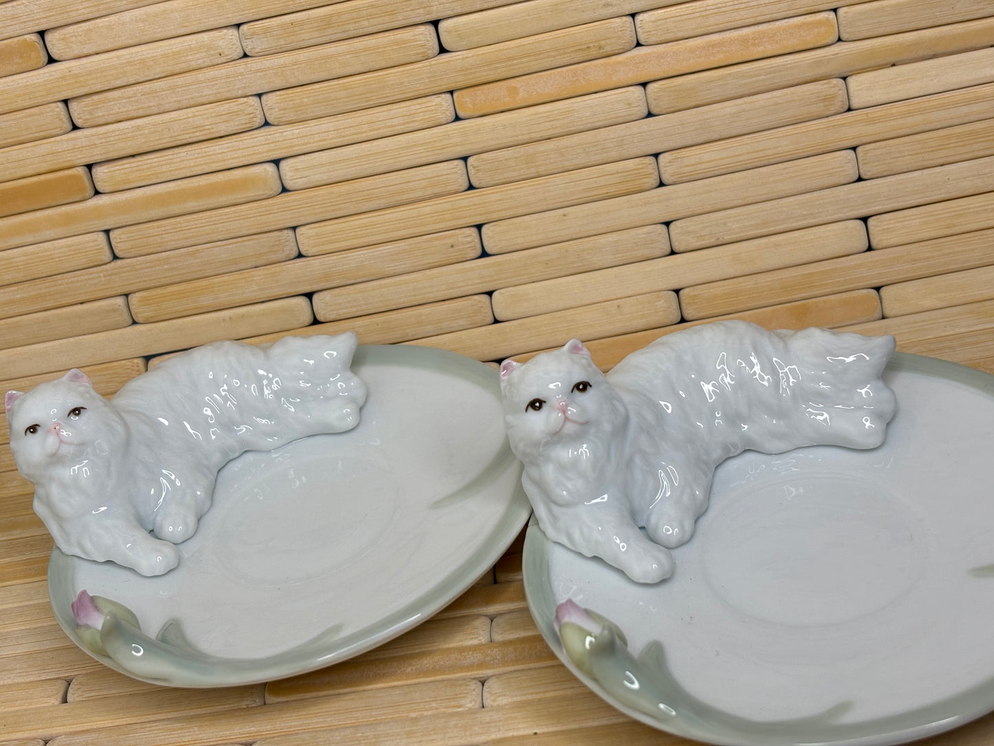 Set of Persian Cat with Iris Flower Tea Cups Ceramic