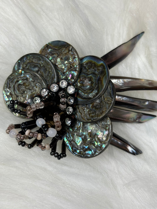 A218 Vintage Abalone and Beaded  Brooch