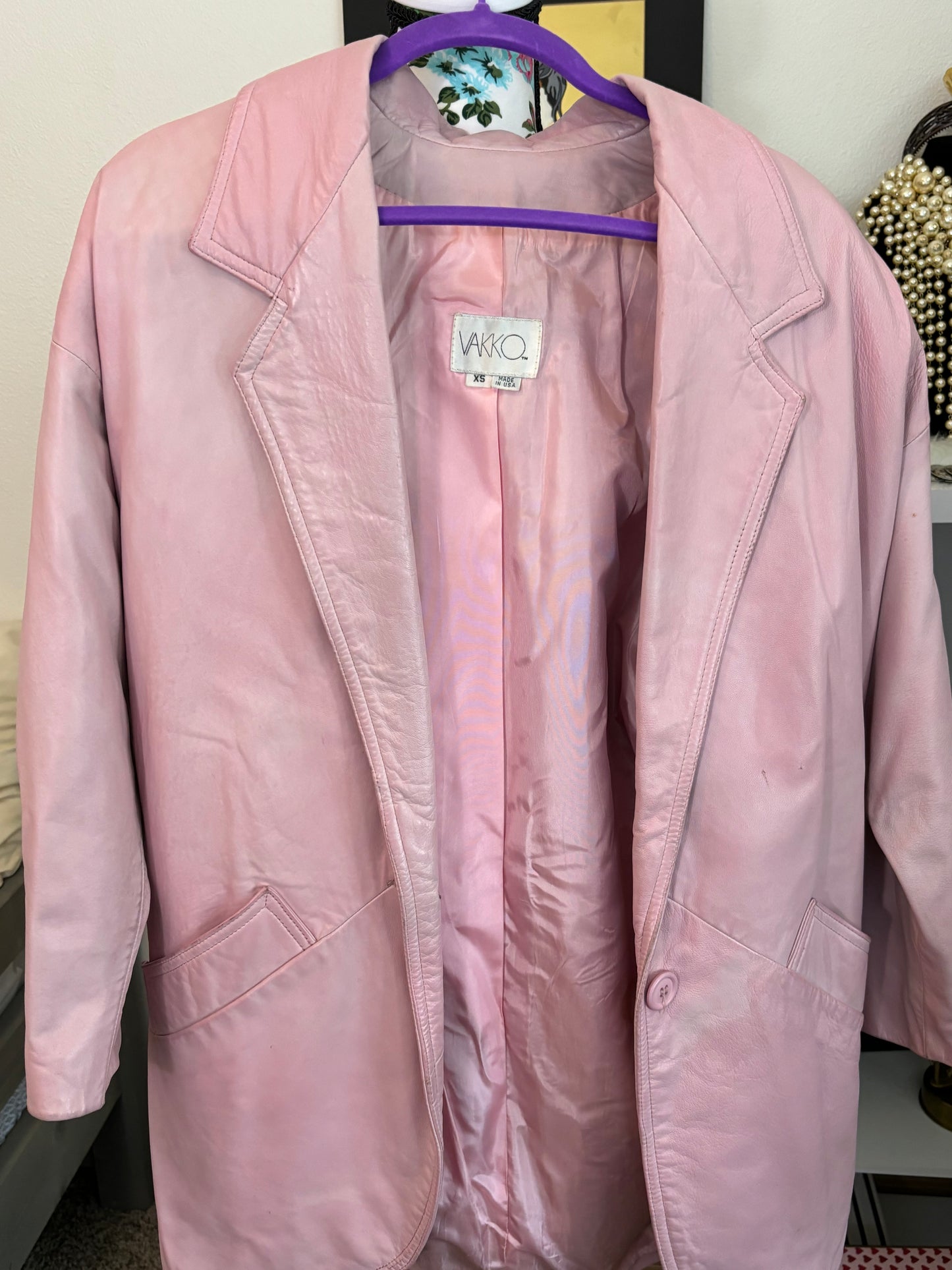 C001 Vakko Pink Leather Jacket Long XS