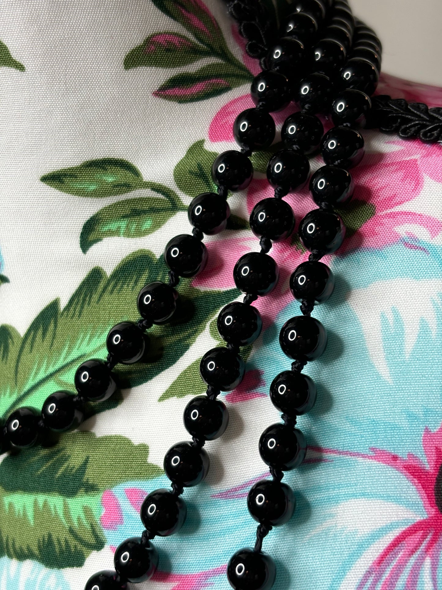 A165 Black Glass Pearl Beads 62” Long