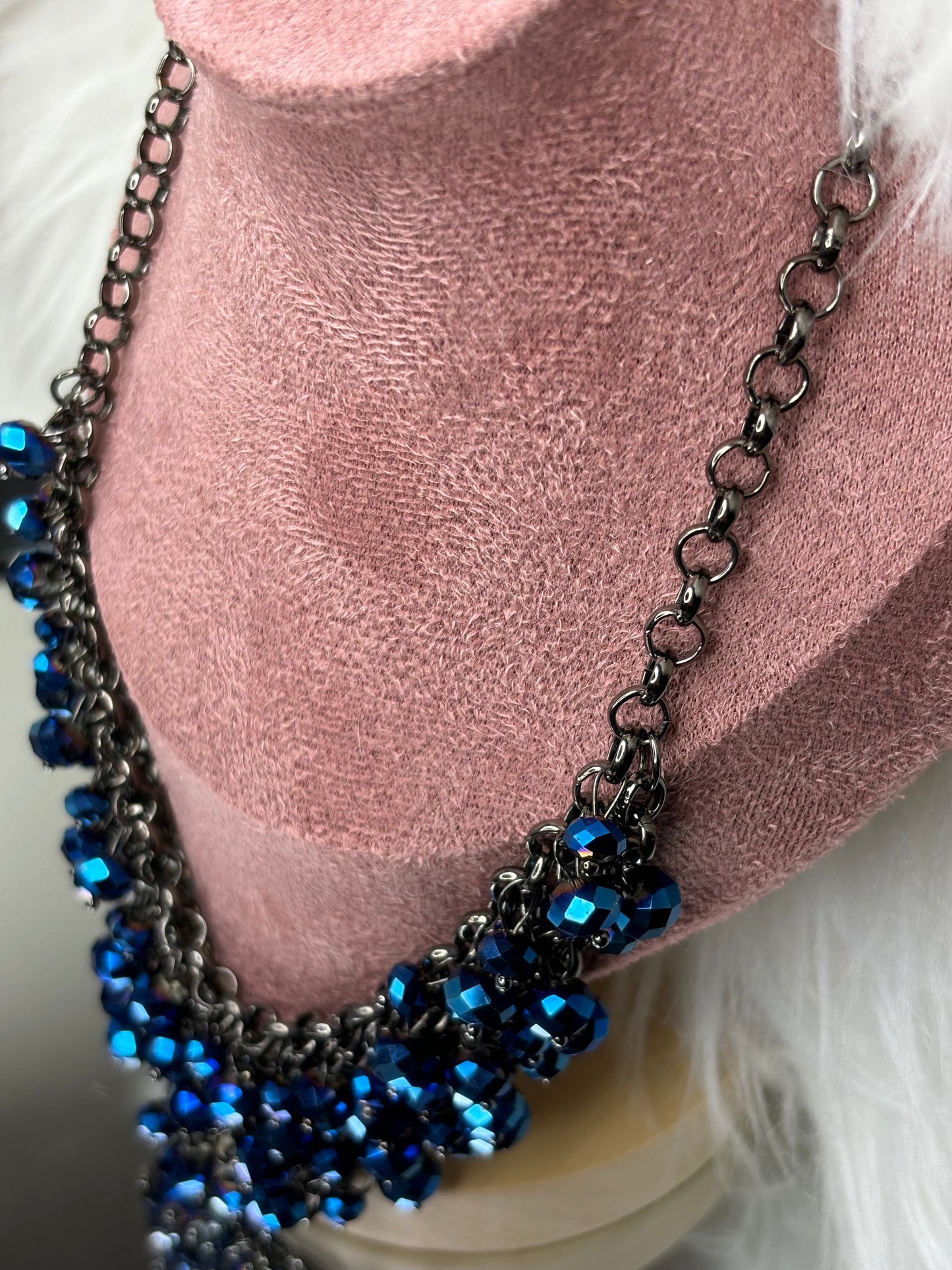 A143 Black and Blue Beaded Necklace 16”