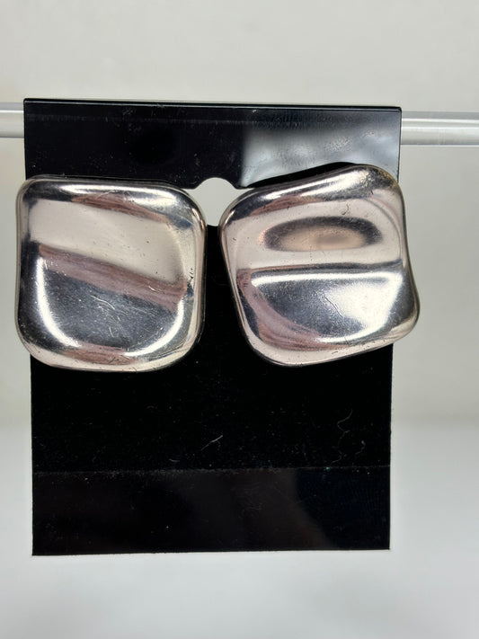 Large 1” Silver Tone Stud Earrings