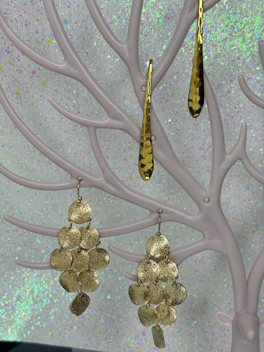 A002 Set of Two Gold Toned Drop Earrings