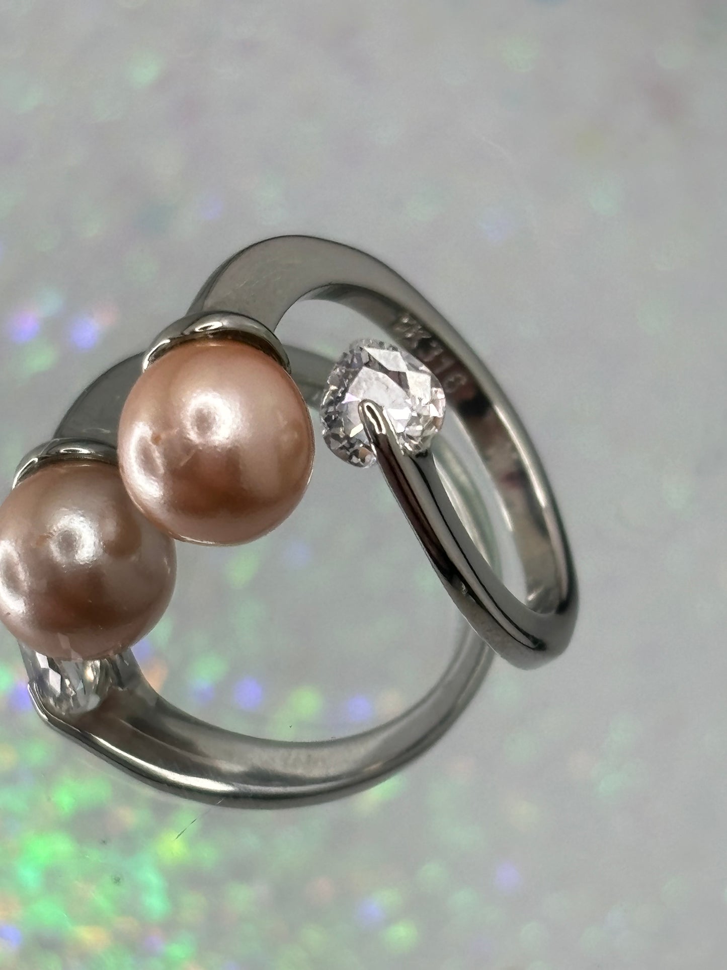 A023 Stainless Steel 0.5ct Topaz and Peach Pearl Ring 5.5