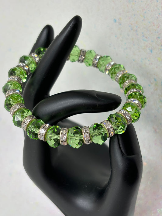 A093 Green and Clear Beaded Bracelet