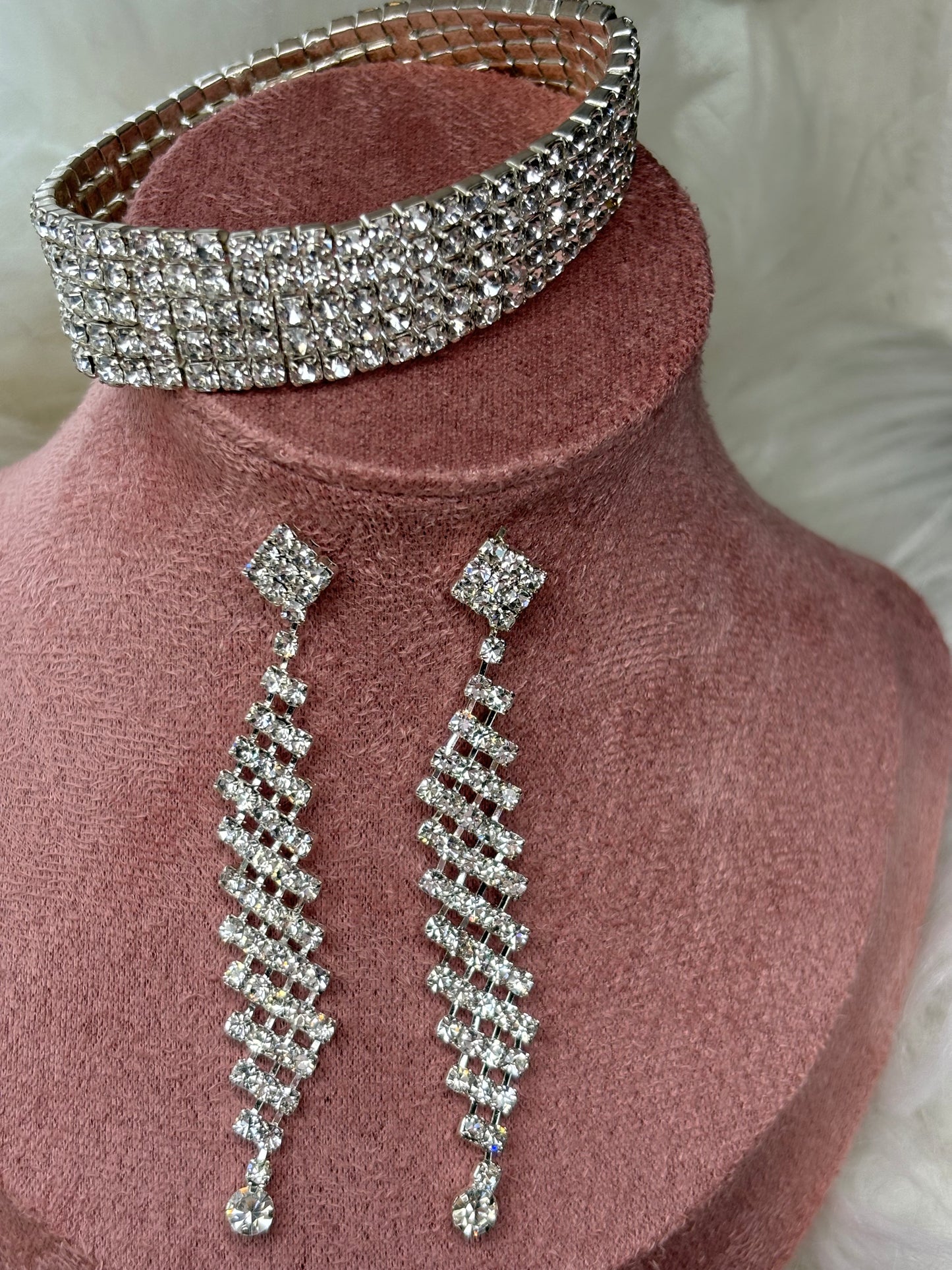 A133 Fun Rhinestone Earrings and Bracelet Set