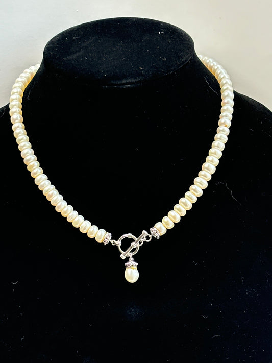 #0134  16” Genuine Pearl Necklace with Toggle Clasp