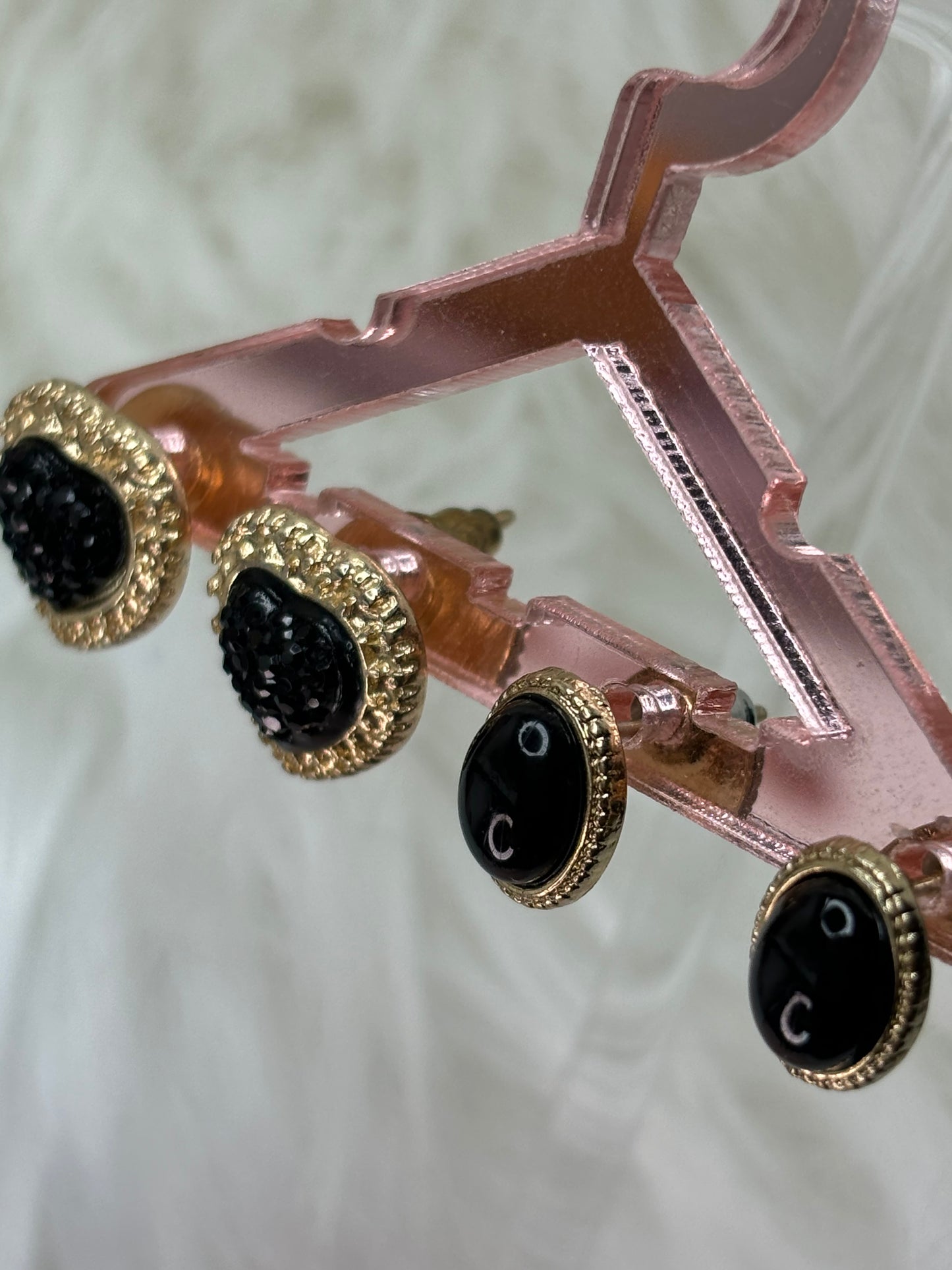 A146 Black and Gold Tone Studded Earrings