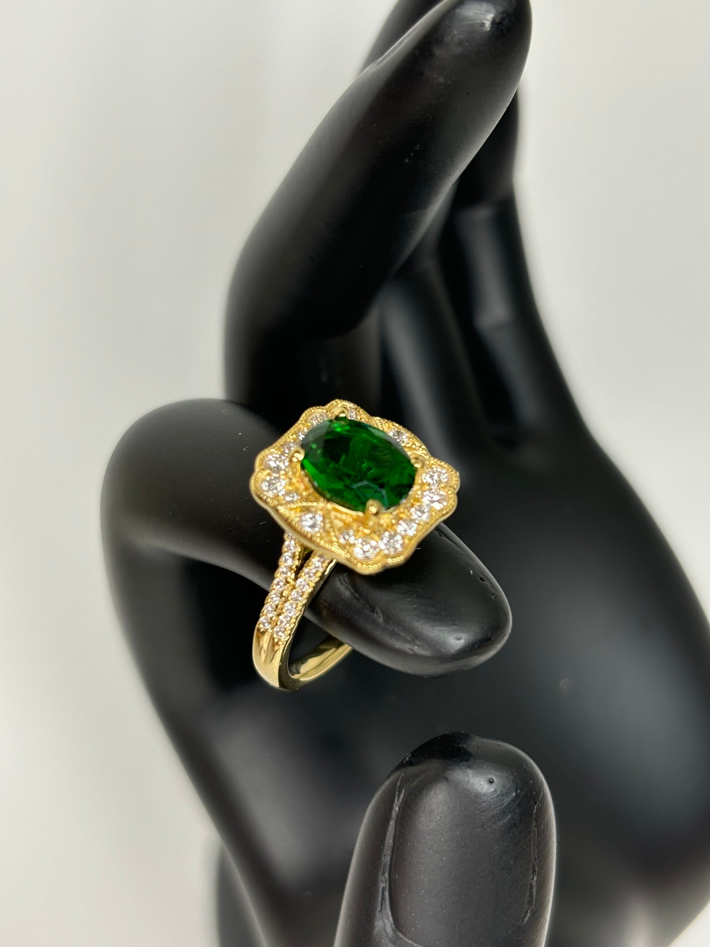 Sterling Silver w/Gold Overlay 2.07 ct Lab Emerald & Diamond Ring Sz 7