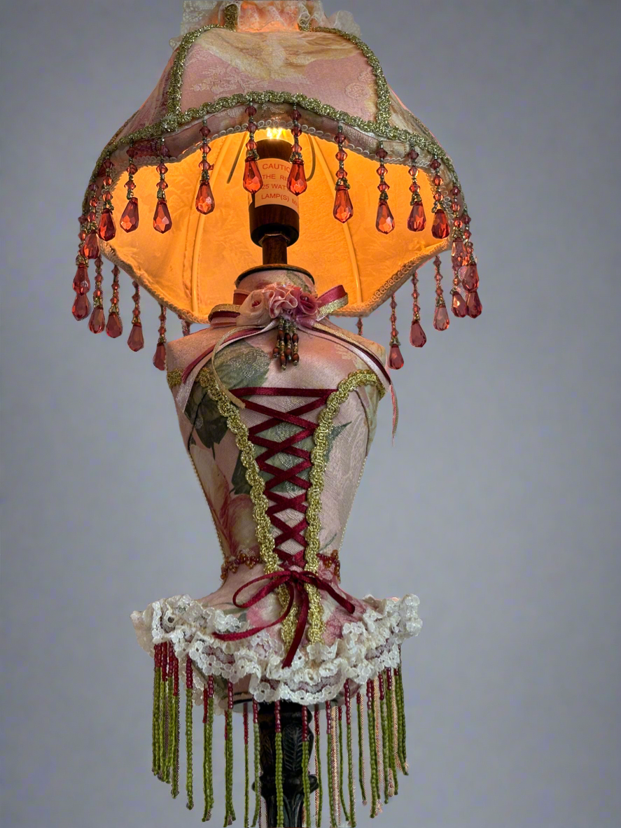 Ladies Figure Form with Beads Pink Vintage Lamp