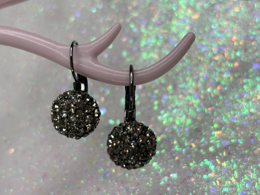 A014 Black Toned Rhinestone Drop Earrings