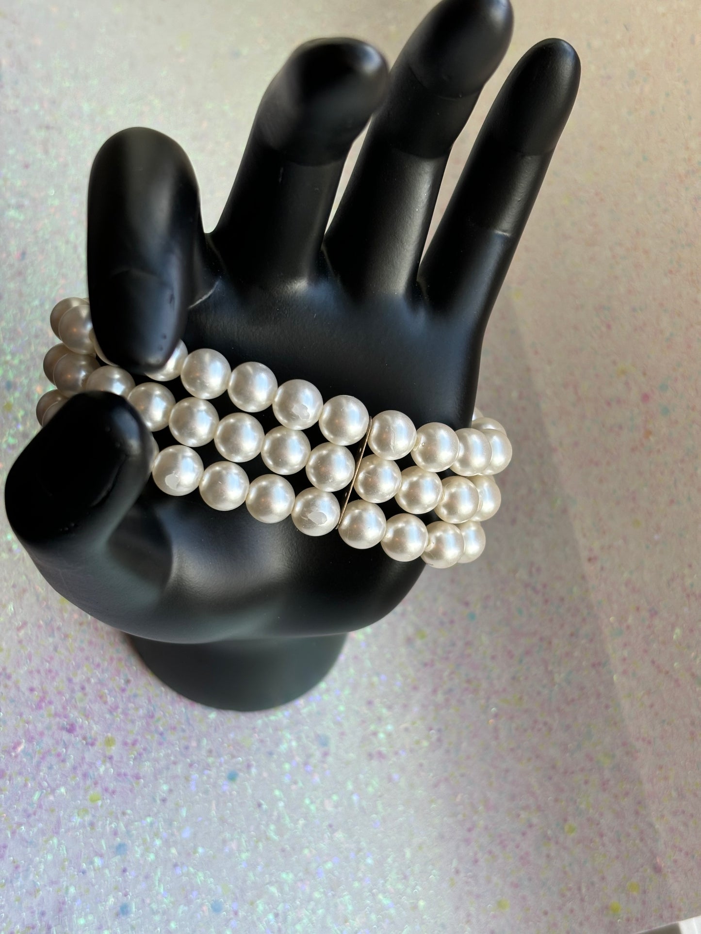 #0066 Three Strand Faux Pearl Bracelet.