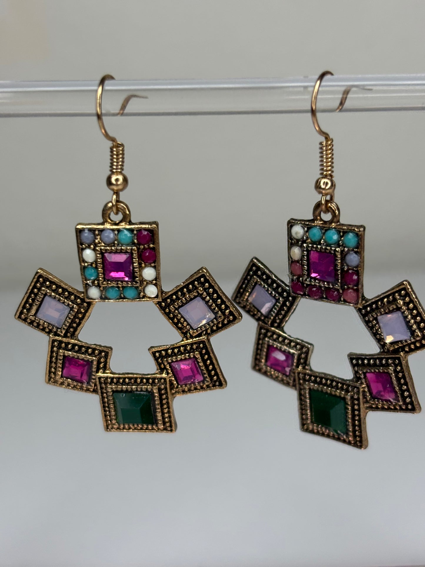 Gold Tone Colorful Drop Earrings