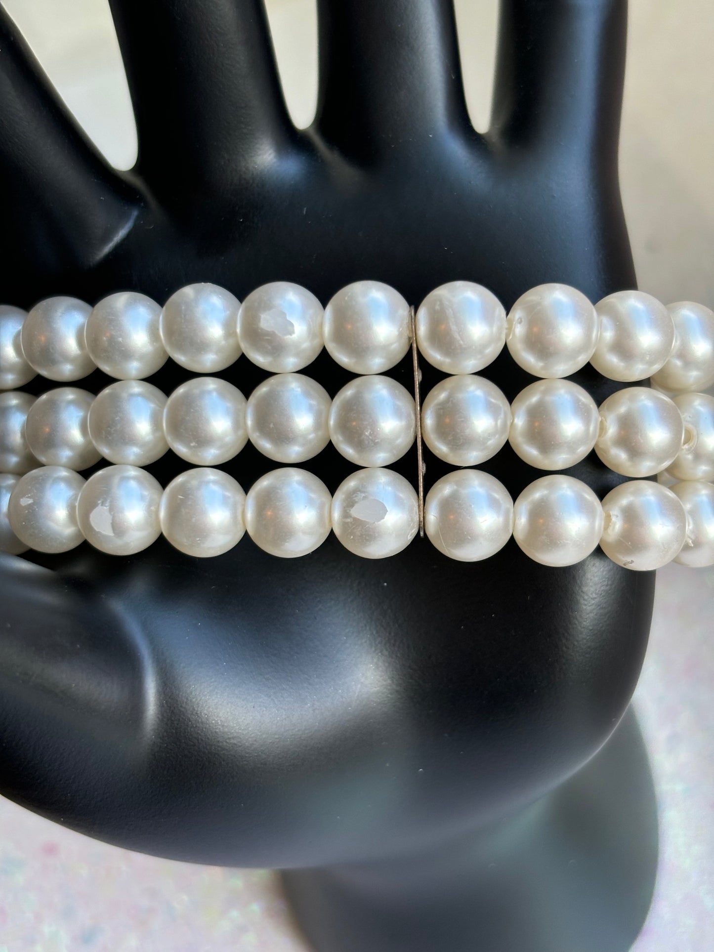 #0066 Three Strand Faux Pearl Bracelet.