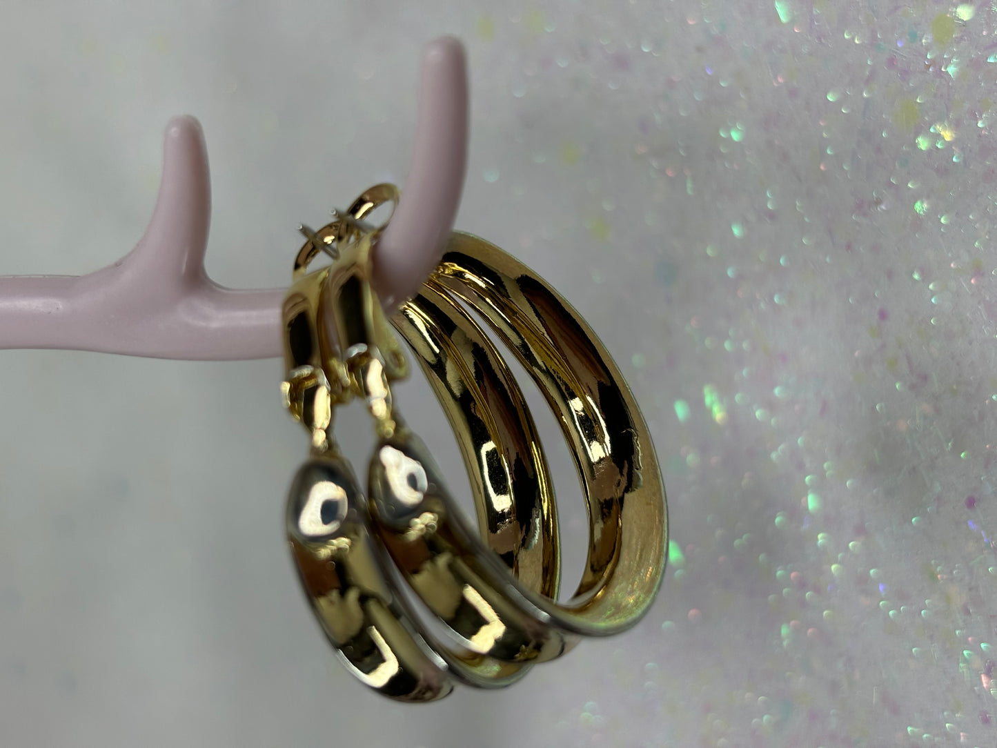 A013 Gold Toned Hoop Earrings 1”