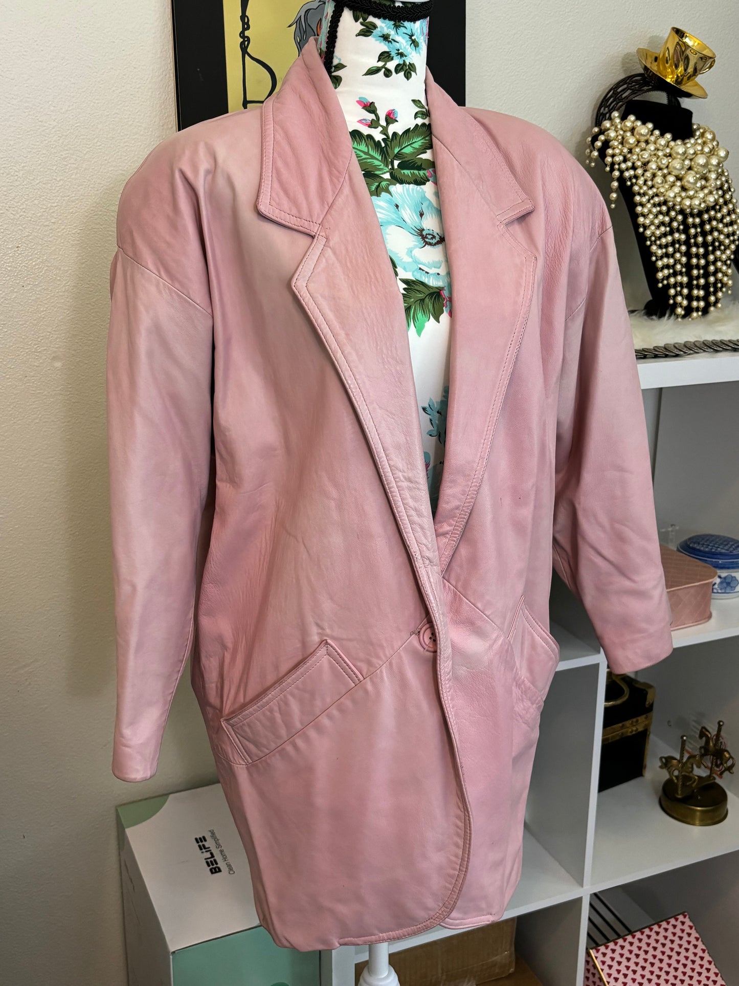 C001 Vakko Pink Leather Jacket Long XS