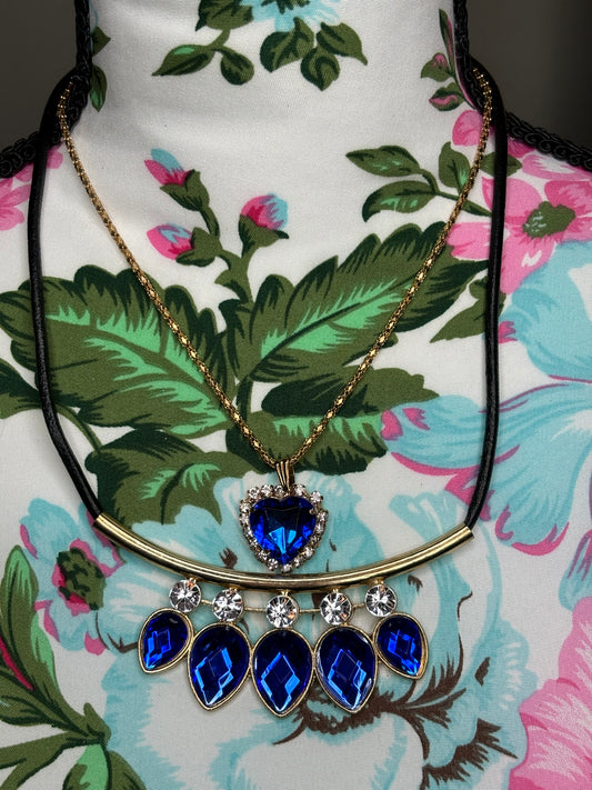 A189 Set of Blue Gold Tone Fashion Necklaces 16”