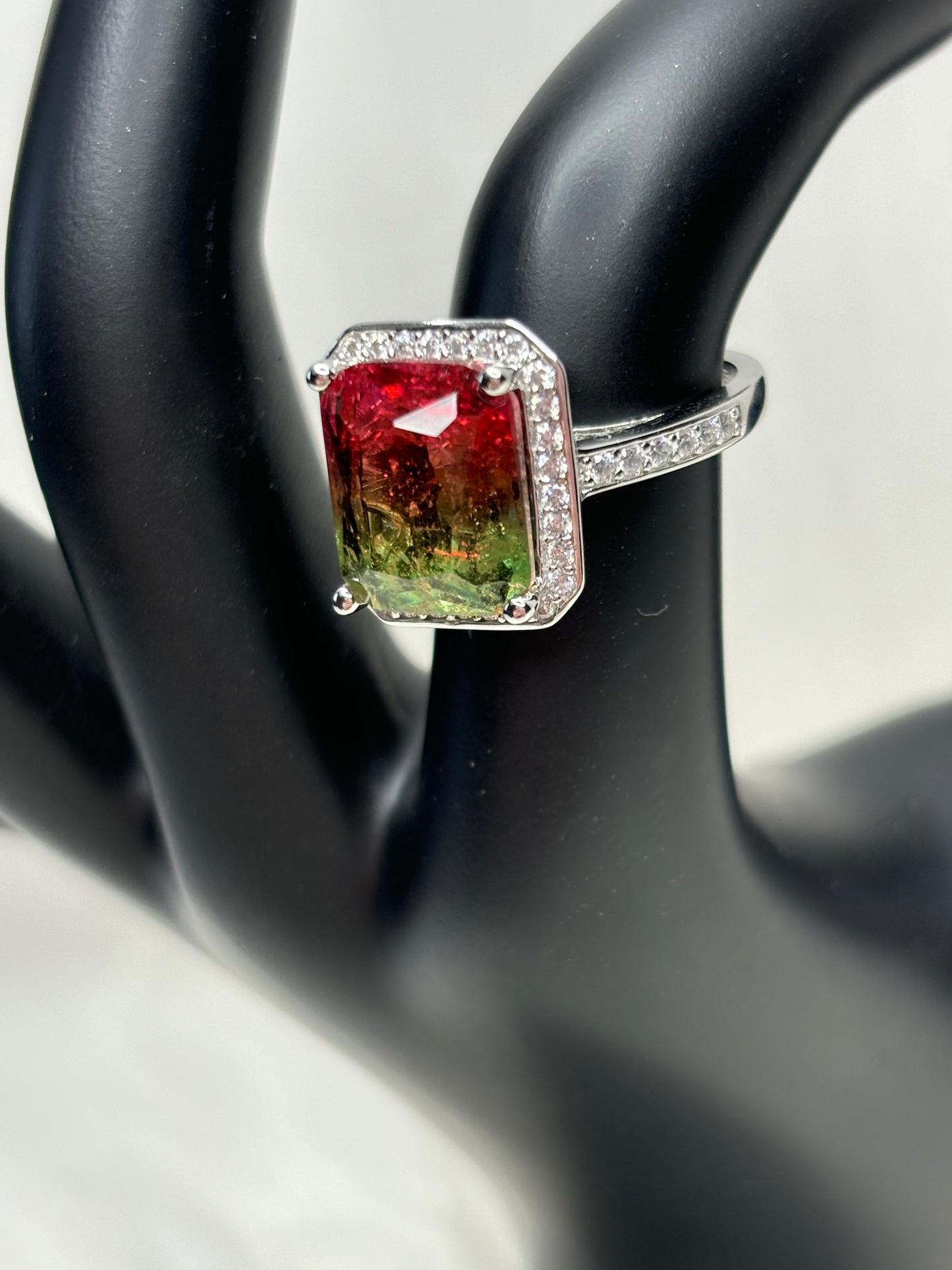 Elegant 6.20 ct Watermelon Quartz Designer Ring Sz 7