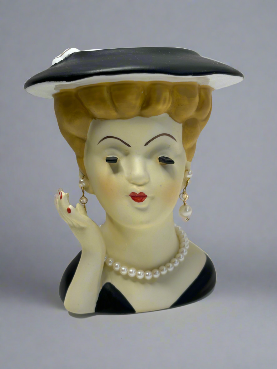 A022 Vintage Napco Lady Head Vase with Hat 1930-1940