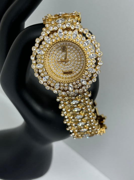 Victoria Wieck Dazzling Gold-Tone Pave Crystal Watch - New Battery