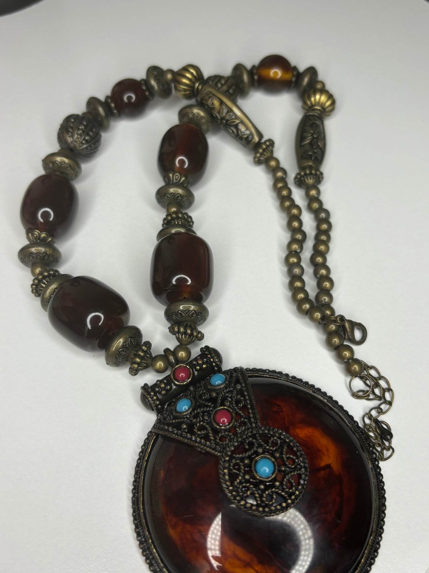 Large Tribal Brown Necklace 22”