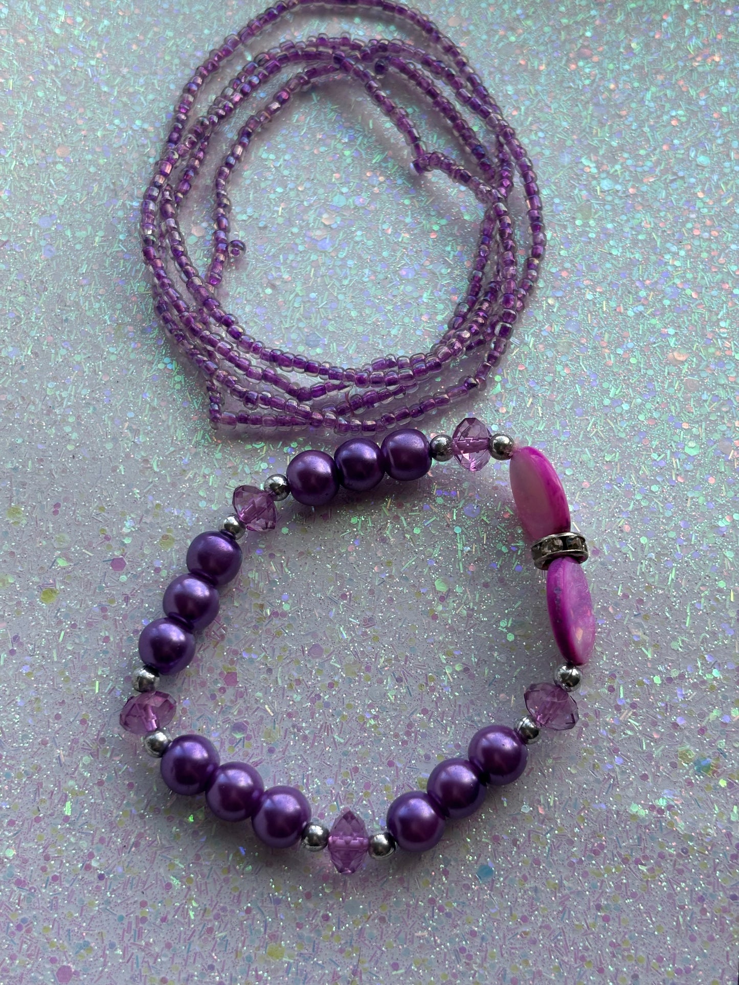 #0033 Purple Pearl and Beaded Bracelets