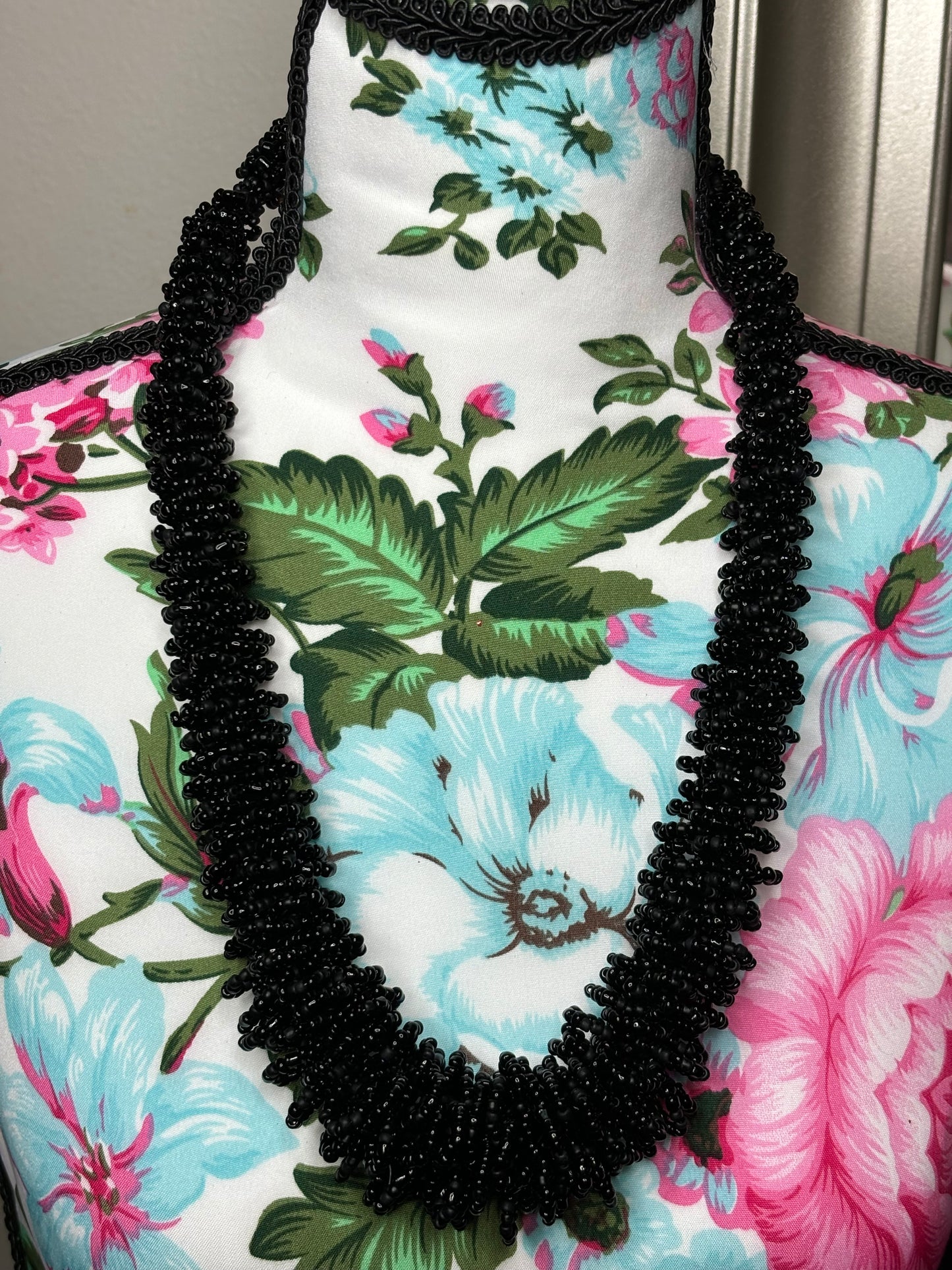 A173 Large Beaded Black Necklace 24”