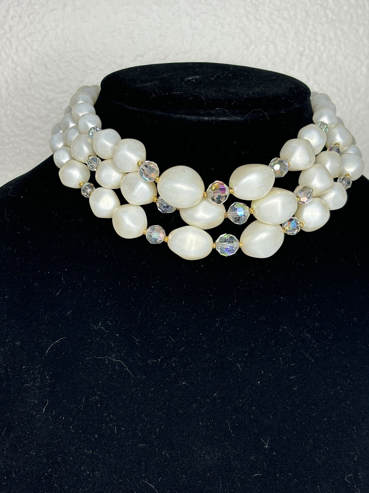 Vintage White Beaded Chunky Multi-Layer Choker 15”