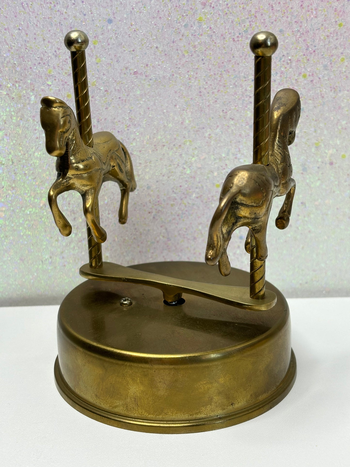 1950s-70s Vintage Brass Musical Merry Go Round Horse Carousel Music Box