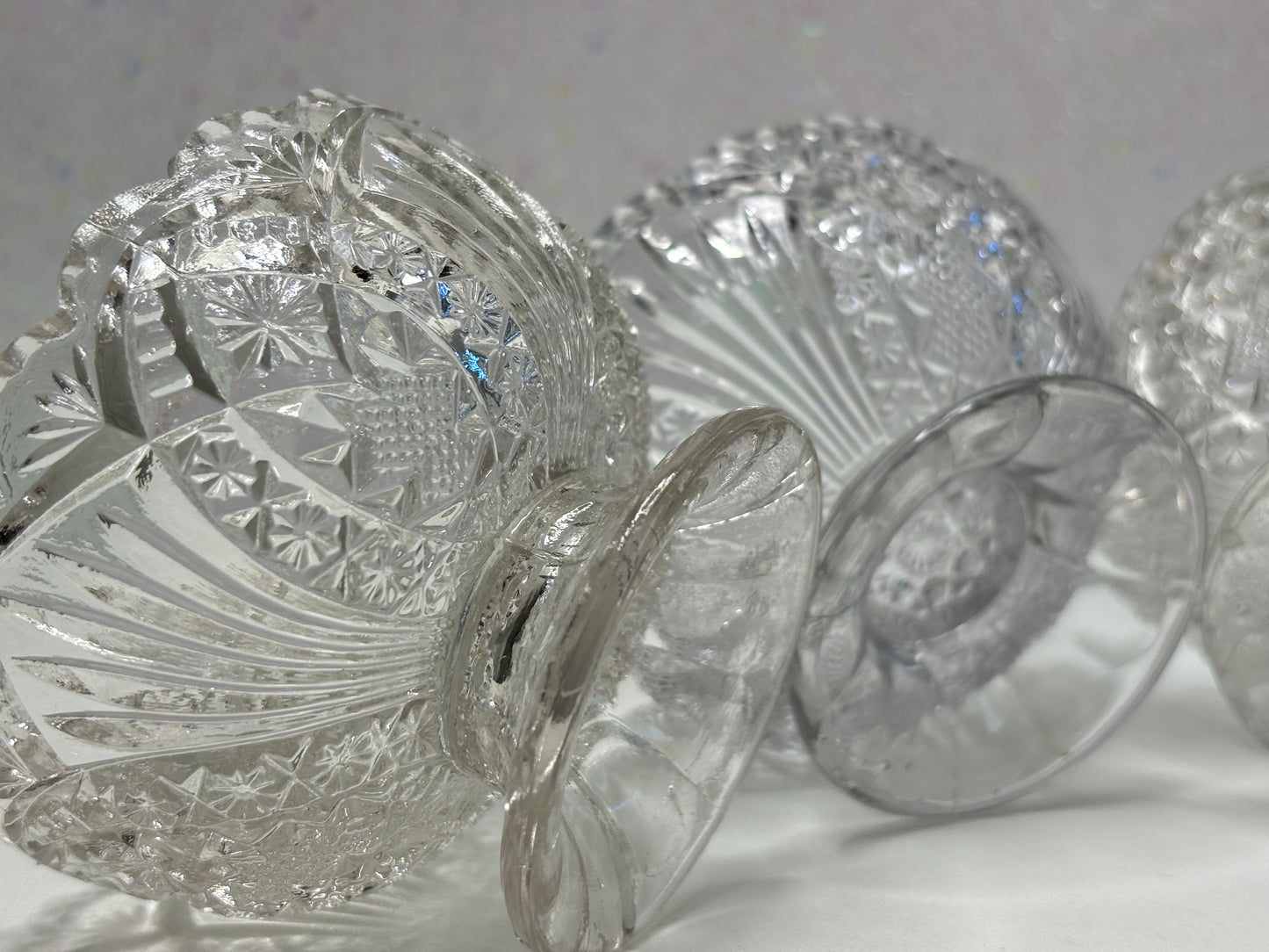 A025 Higbee Glass Co Madora Pattern Sherbet Dessert Dish Cups Set of 4 Circa 1910s