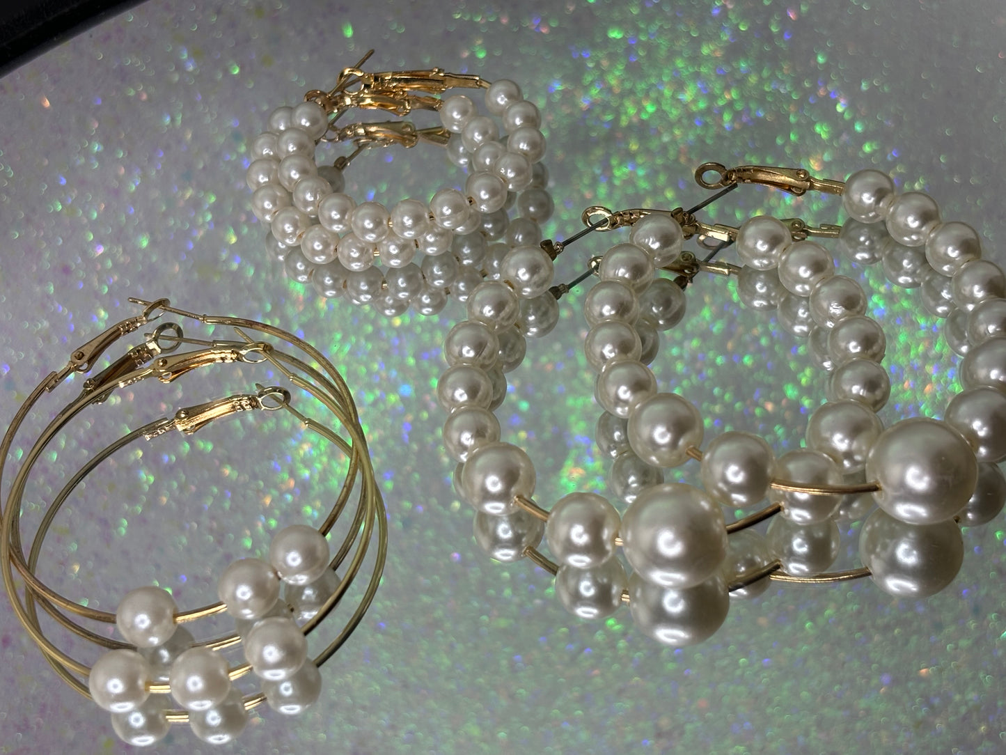 #0163 Set of Pearl Hoop Earrings