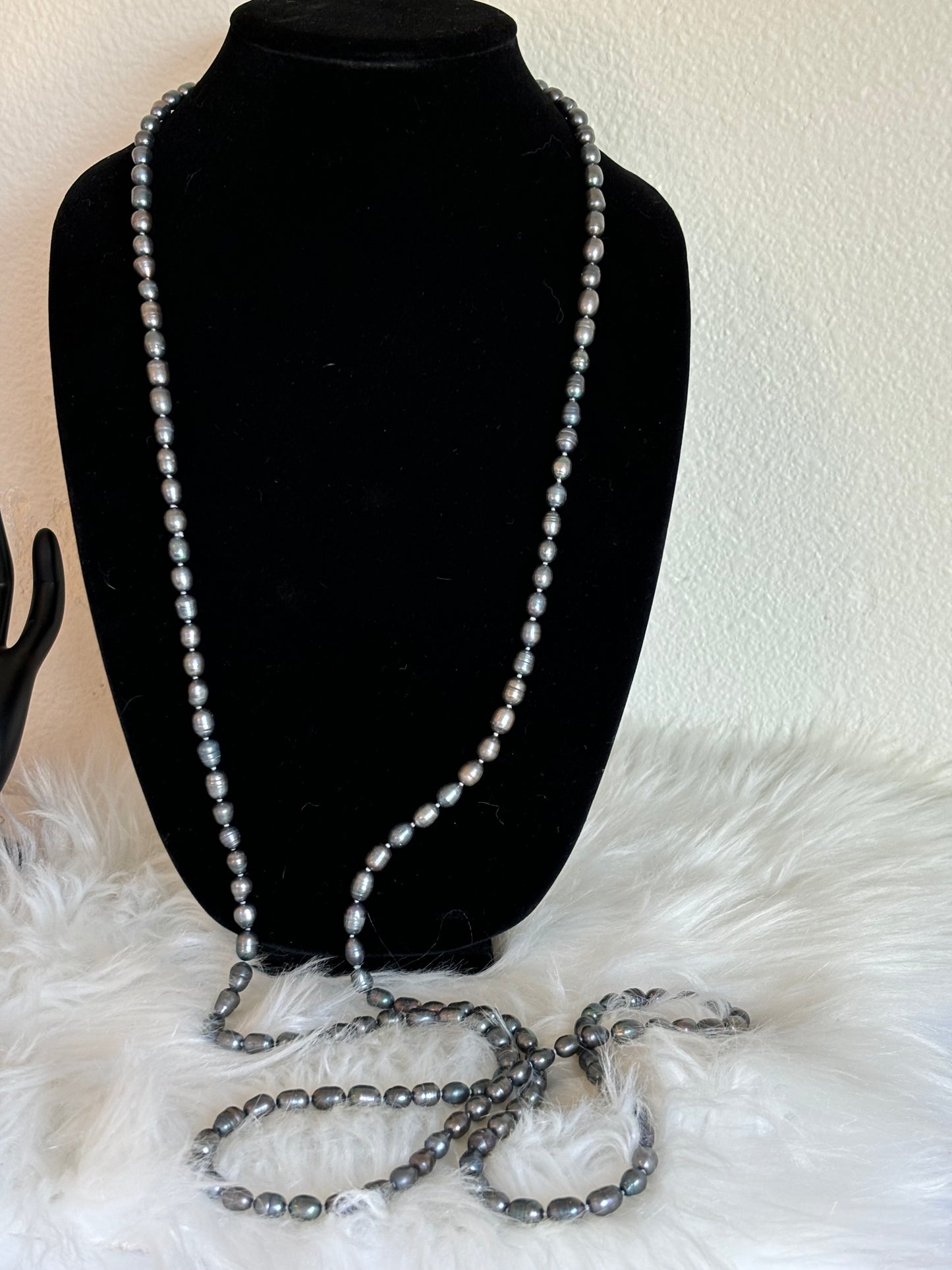 #0052 62” Grey/Black Genuine Potato Pearls Necklace Long