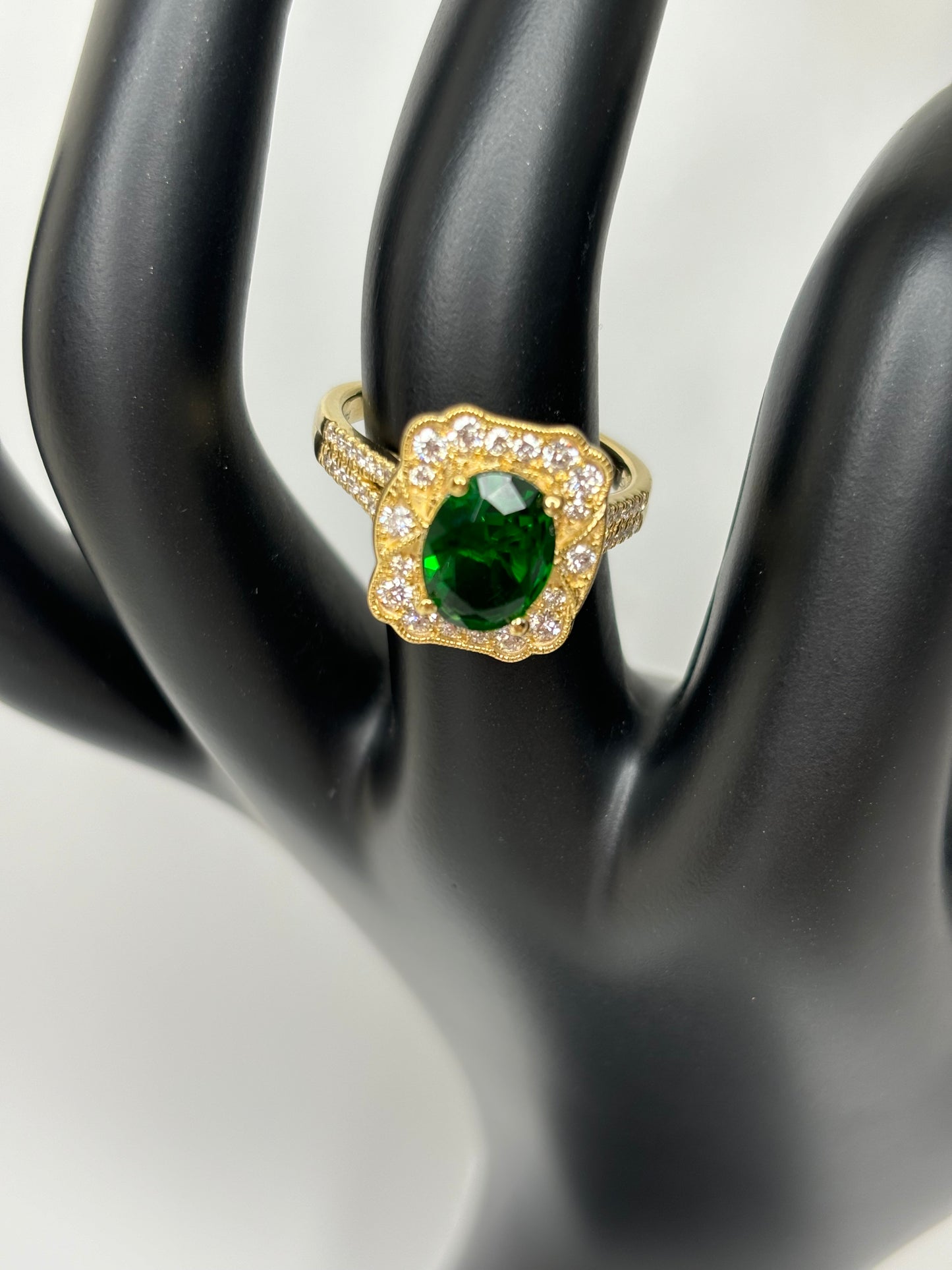 Sterling Silver w/Gold Overlay 2.07 ct Lab Emerald & Diamond Ring Sz 7