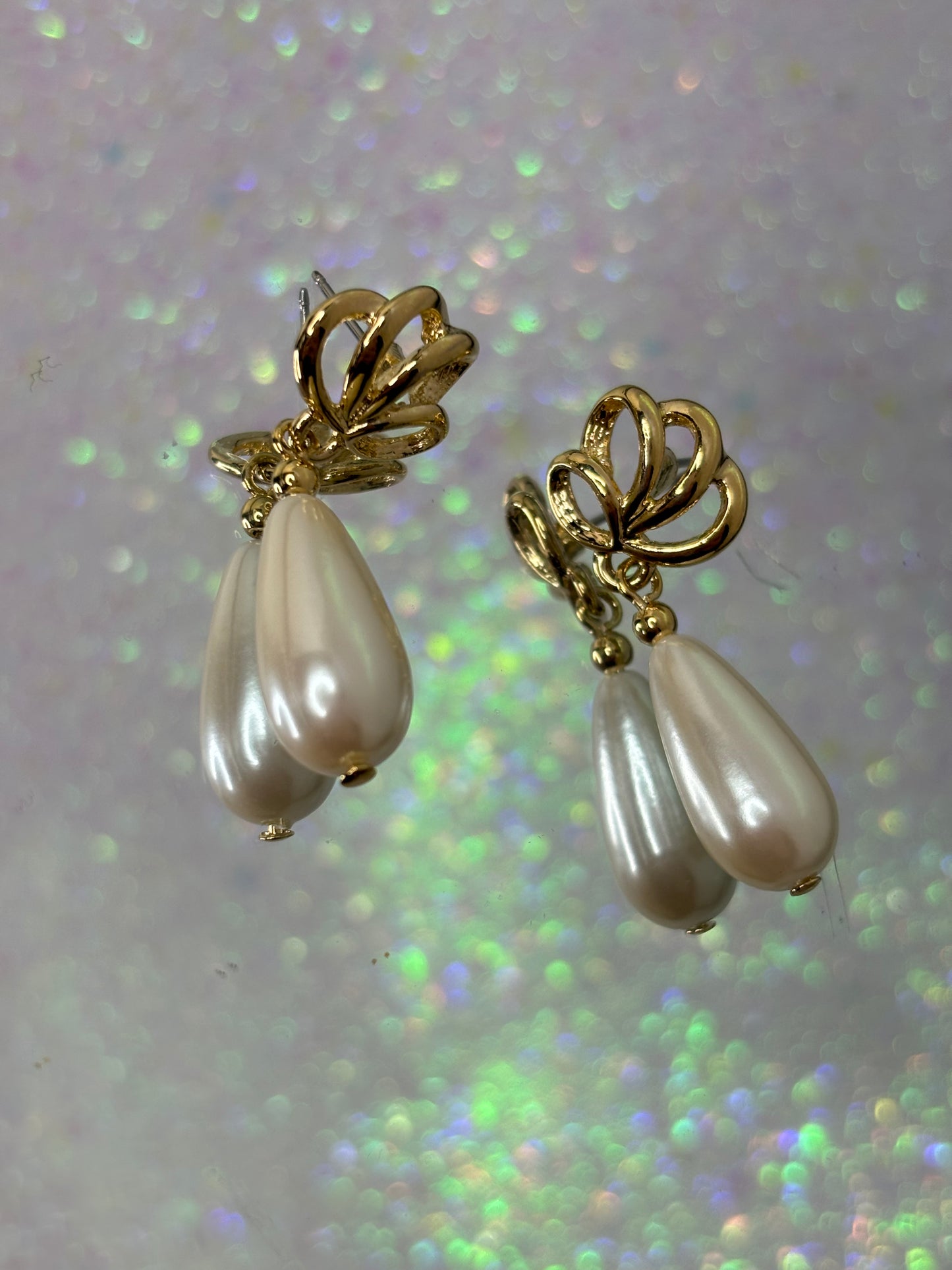 #0156 Faux Pearl Gold Toned Earrings