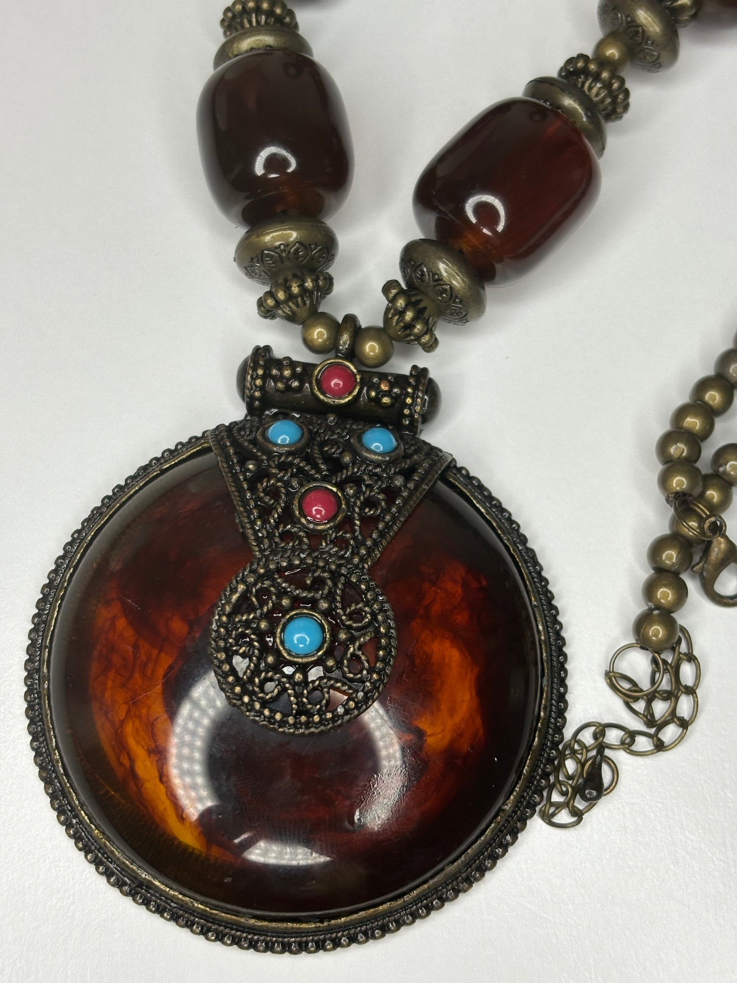 Large Tribal Brown Necklace 22”