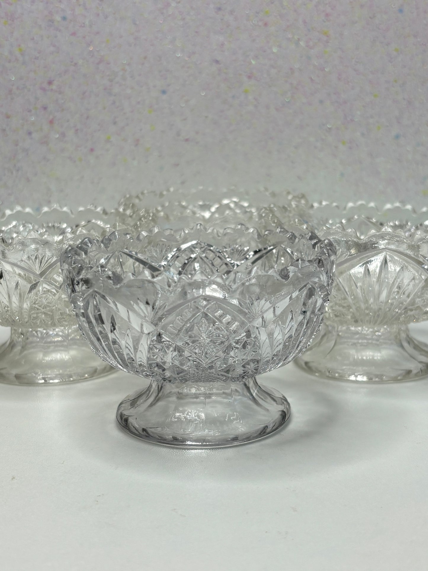 A025 Higbee Glass Co Madora Pattern Sherbet Dessert Dish Cups Set of 4 Circa 1910s