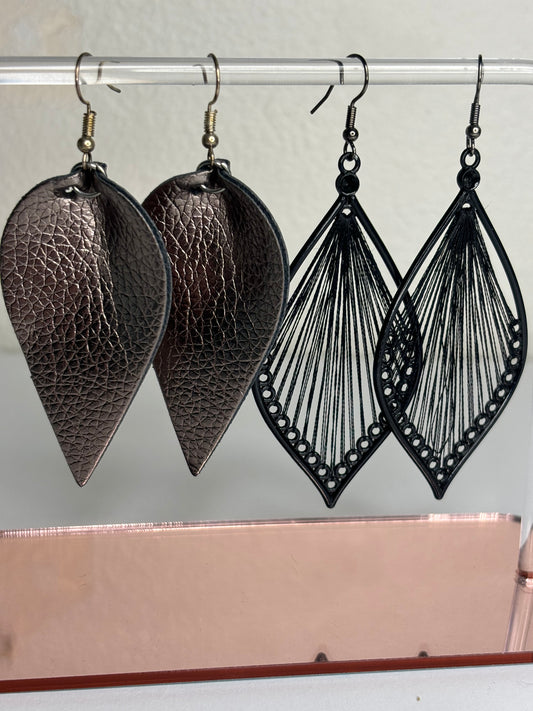 Set of Two Fabric Leaf Earrings