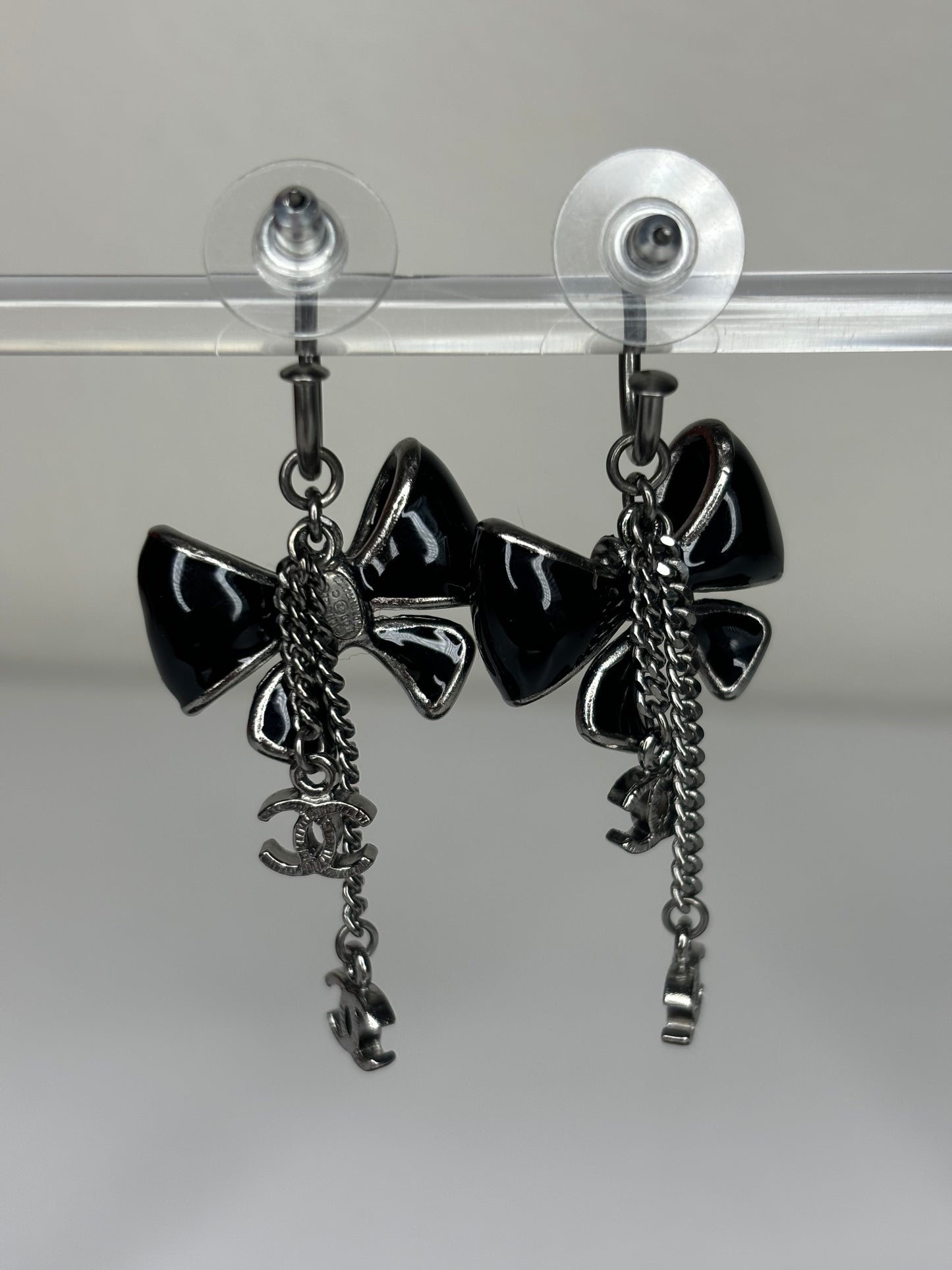 Authentic Chanel Rare Black Bow Earrings -Made in France Original Box and Tag Included