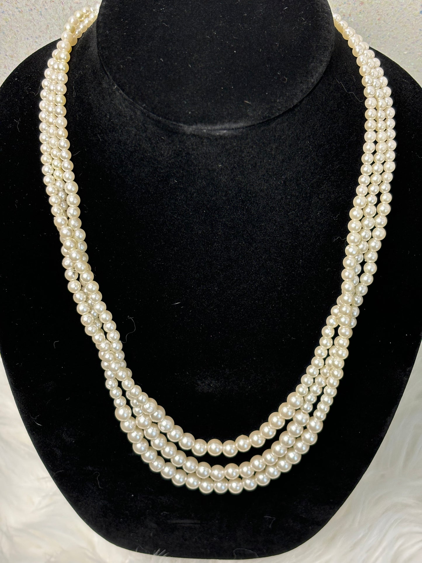 #0104 Three Strand Faux Pearl Necklace Light weight