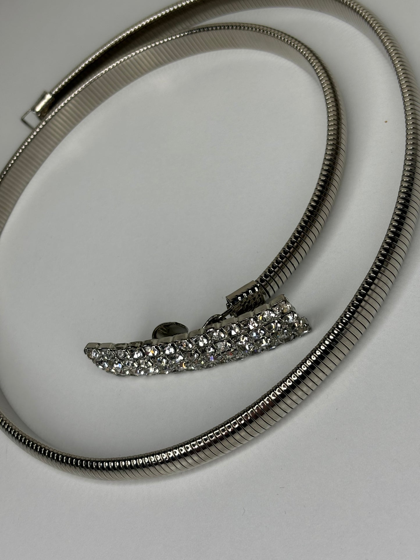 Stretch Clip Silver Toned Belt With Rhinestone Clasp